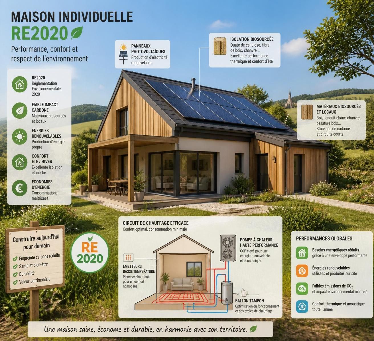 d&eacute;couvrez les nouveaut&eacute;s de la r&eacute;glementation re2020 pour les maisons individuelles et les changements concernant les seuils carbone &agrave; respecter.