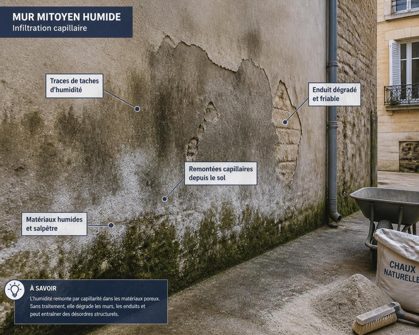 découvrez qui est responsable du paiement des travaux de réparations liés aux remontées capillaires sur un mur mitoyen, et quelles sont les obligations des copropriétaires.