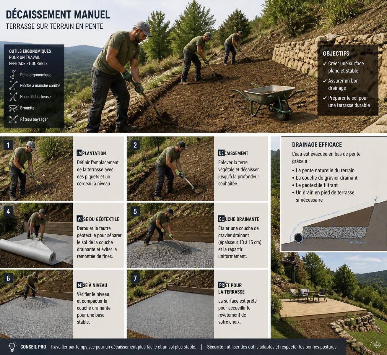 d&eacute;couvrez comment d&eacute;caisser un terrain en pente pour am&eacute;nager une terrasse : &eacute;tapes cl&eacute;s, conseils pratiques et estimation du budget n&eacute;cessaire.