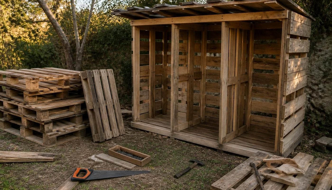 apprenez à fabriquer un range-bûches extérieur écologique et économique en utilisant des palettes consignées. guide étape par étape pour un rangement pratique et durable.