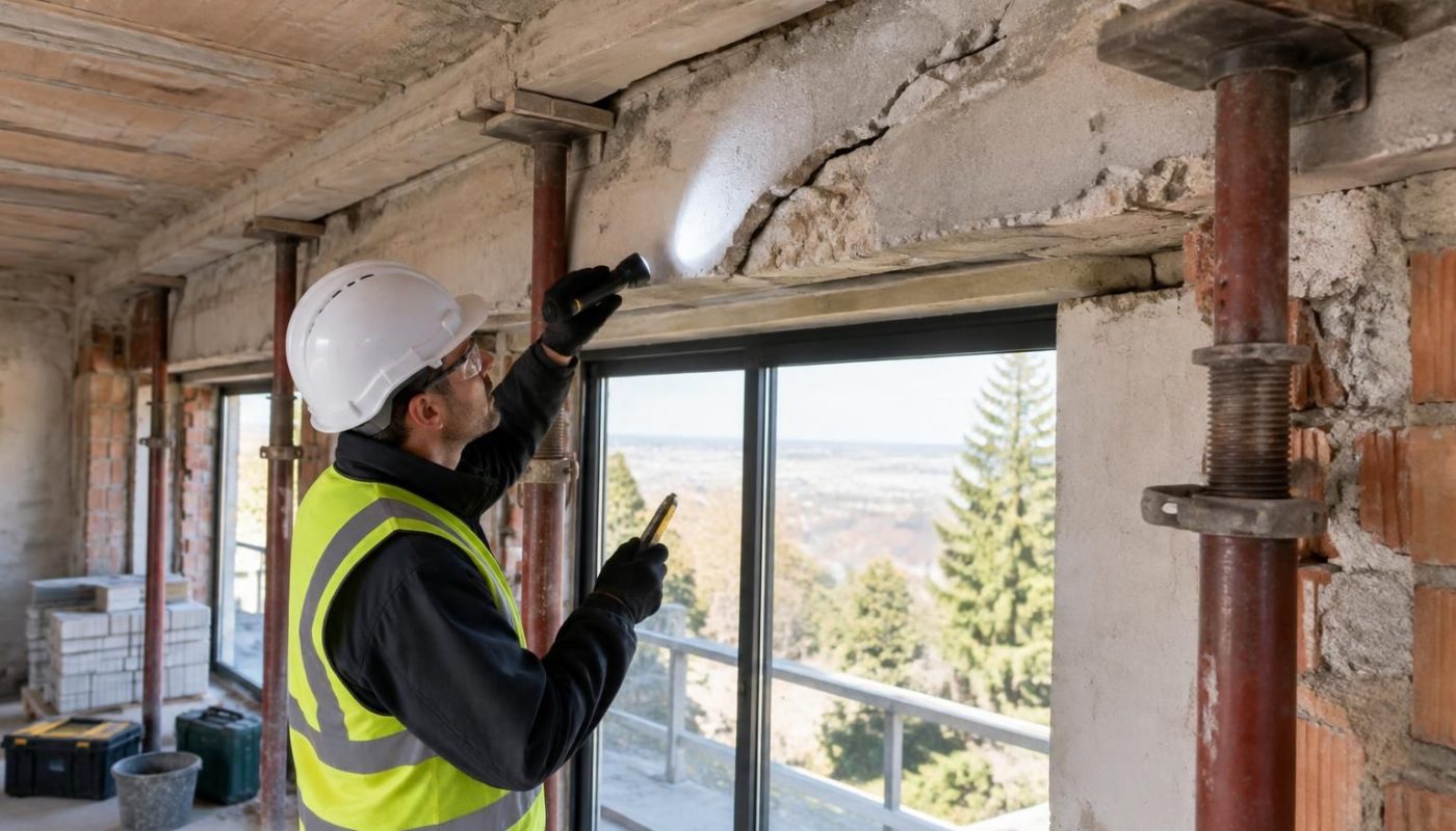linteau béton fissuré au-dessus d’une baie : découvrez les causes possibles, les signes de gravité et les solutions de réparation ou de renforcement.
